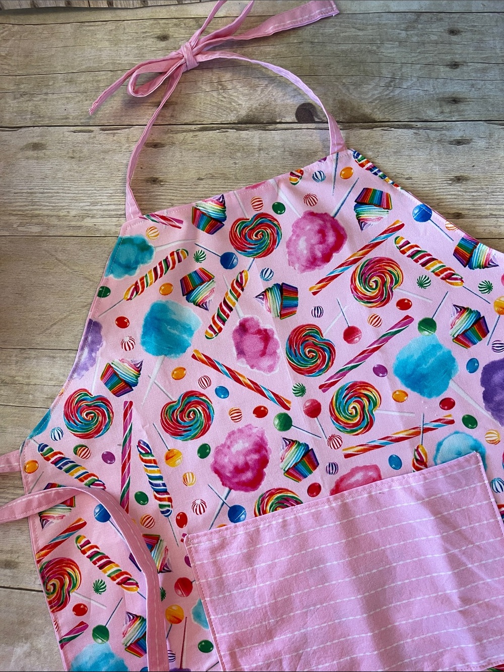 Kids Apron Pink & Candy  Fits Ages 3 - 10 Years Old Two Sided Cotton